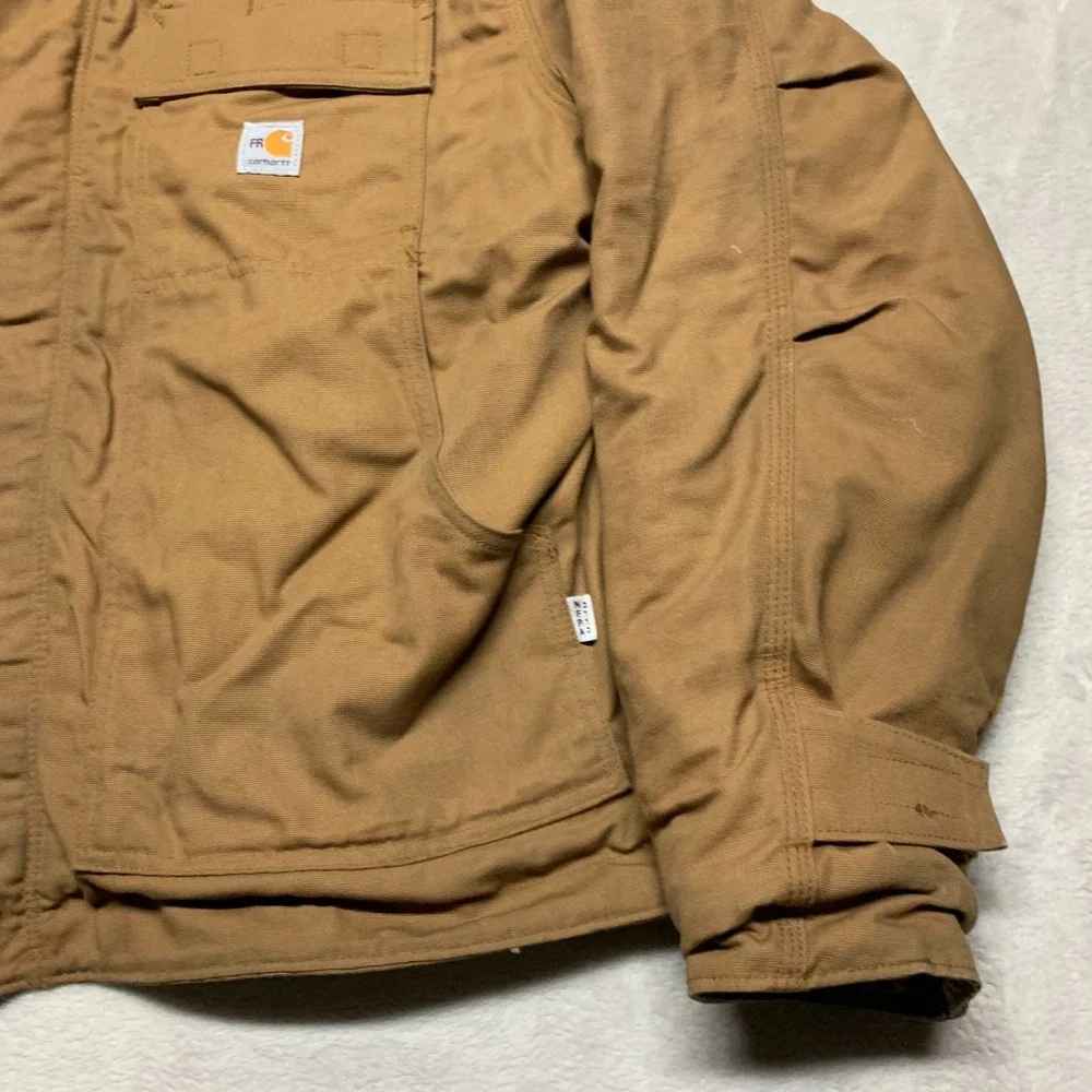 Carhartt FR Mens XL Flame Resistant Duck Chore Coat Quilt Lined Pockets Distress